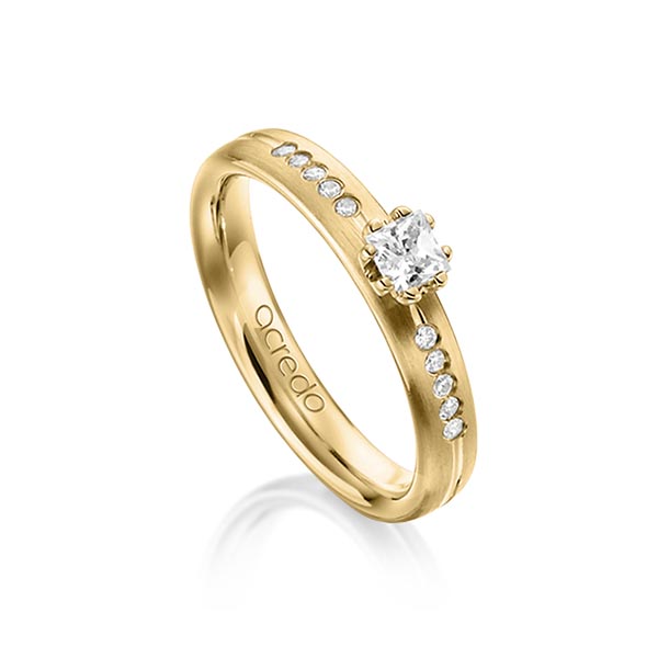 Klassieke trouwring in geelgoud 14 kt. met in totaal 0,33 ct. Princess-Diamant & Briljant tw/si van acredo - A-1280-2
