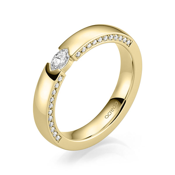 klassieke trouwring in geelgoud 14 kt. met in totaal 0,37 ct. Briljant tw,vs tw/si van acredo