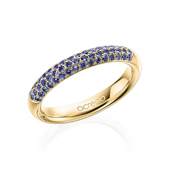 klassieke trouwring in geelgoud 14 kt. met in totaal 0,392 ct. Briljant Saffier Blauw van acredo