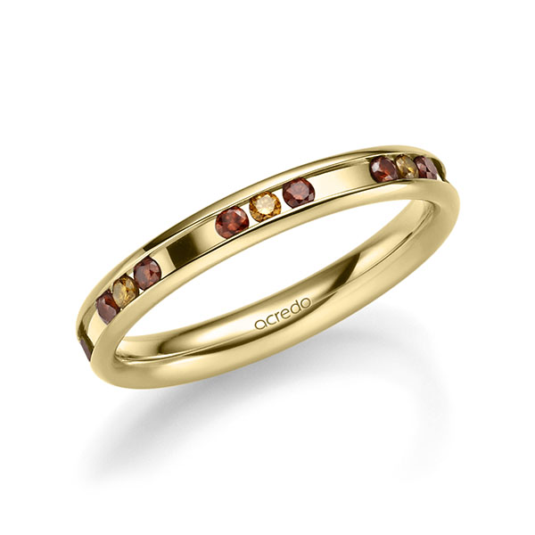 Klassieke trouwring in geelgoud 14 kt. met in totaal 0,42 ct. Briljant Cognac Red Cherry van acredo - A-2219-6