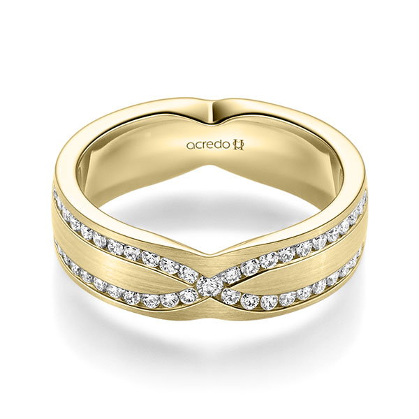 Klassieke trouwring in geelgoud 14 kt. met in totaal 0,46 ct. Briljant tw/si van acredo