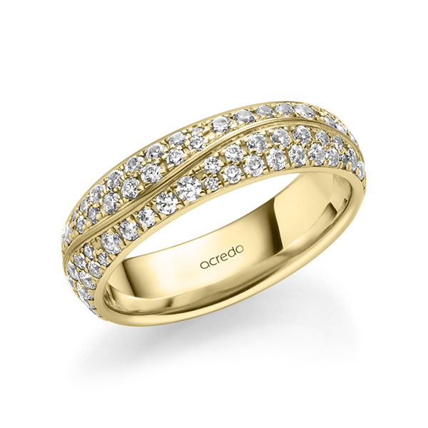 Klassieke trouwring in geelgoud 14 kt. met in totaal 1,506 ct. Briljant tw/si van acredo