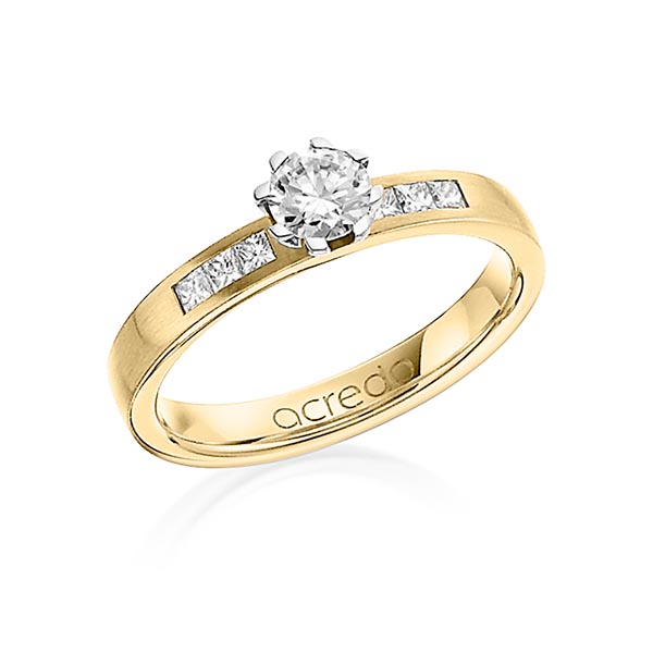 klassieke trouwring in geelgoud 18 kt. met 0,4 ct. + in totaal 0,18 ct. Briljant & Princess-Diamant tw,vs tw/si van acredo
