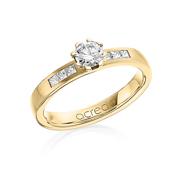 klassieke trouwring in geelgoud 18 kt. met 0,4 ct. + in totaal 0,18 ct. Briljant & Princess-Diamant tw,vs tw/si van acredo
