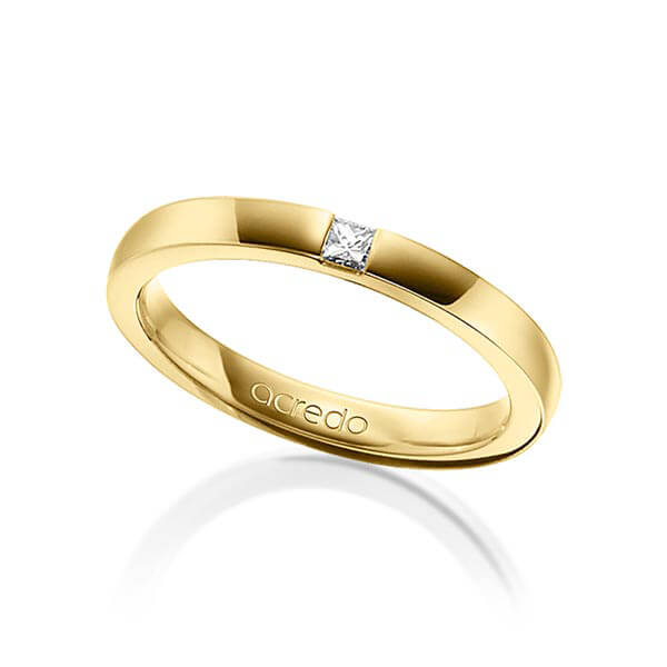 klassieke trouwring in geelgoud 18 kt. met in totaal 0,07 ct. Princess-Diamant tw/si van acredo