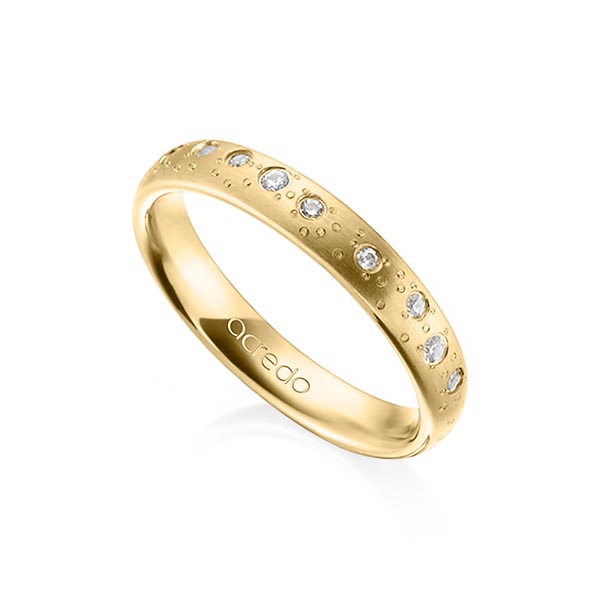 klassieke trouwring in geelgoud 18 kt. met in totaal 0,221 ct. Briljant tw/si van acredo