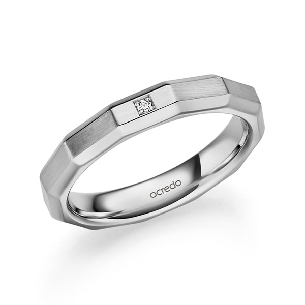 Klassieke trouwring in grijsgoud 14 kt. met in totaal 0,01 ct. Briljant tw/si van acredo