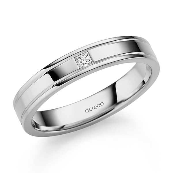 Klassieke trouwring in grijsgoud 14 kt. met in totaal 0,025 ct. Briljant tw/si van acredo - S-1318-2