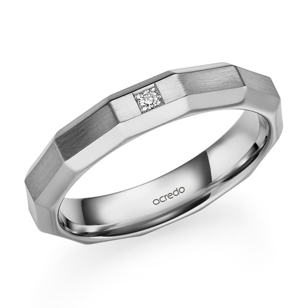Klassieke trouwring in grijsgoud 14 kt. met in totaal 0,02 ct. Briljant tw/si van acredo