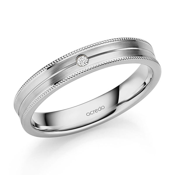 Klassieke trouwring in grijsgoud 14 kt. met in totaal 0,02 ct. Briljant tw/si van acredo