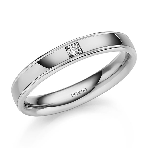Klassieke trouwring in grijsgoud 14 kt. met in totaal 0,03 ct. Briljant tw/si van acredo