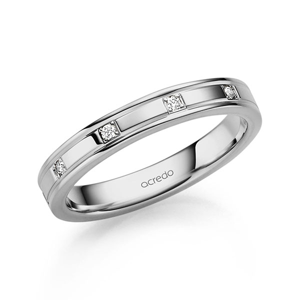 Klassieke trouwring in grijsgoud 14 kt. met in totaal 0,05 ct. Briljant tw/si van acredo