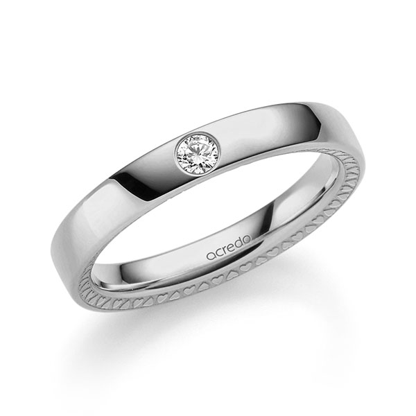 Klassieke trouwring in grijsgoud 14 kt. met in totaal 0,06 ct. Briljant tw/si van acredo