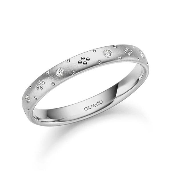 Klassieke trouwring in grijsgoud 14 kt. met in totaal 0,072 ct. Briljant tw,vs van acredo