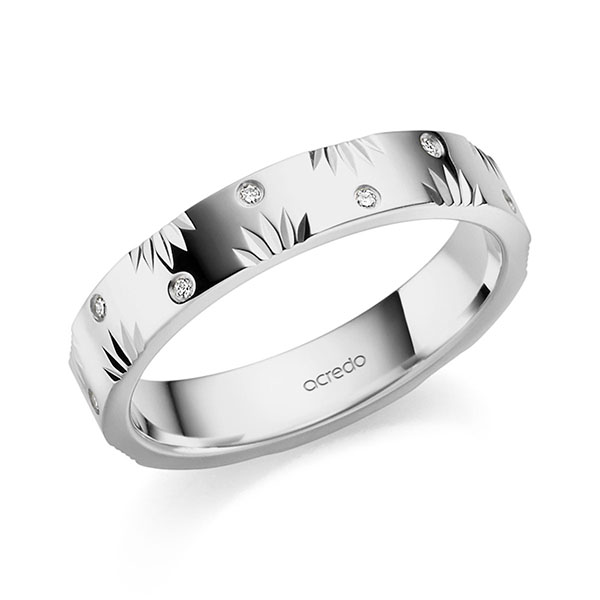 Klassieke trouwring in grijsgoud 14 kt. met in totaal 0,084 ct. Briljant tw,vs van acredo