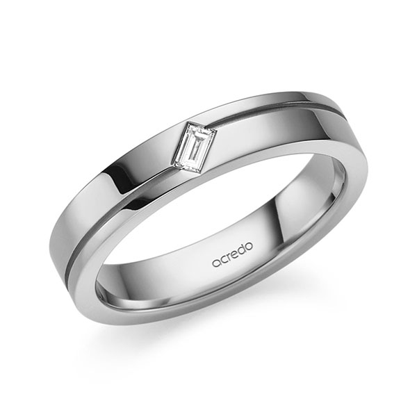 Klassieke trouwring in grijsgoud 14 kt. met in totaal 0,08 ct. Baguette-Diamant tw,vs van acredo