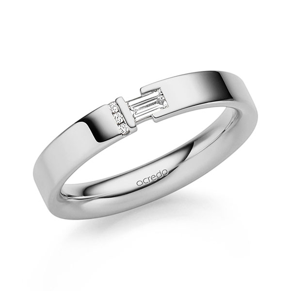 klassieke trouwring in grijsgoud 14 kt. met in totaal 0,115 ct. Briljant & Baguette-Diamant tw/si tw,vs van acredo - S-1316-2