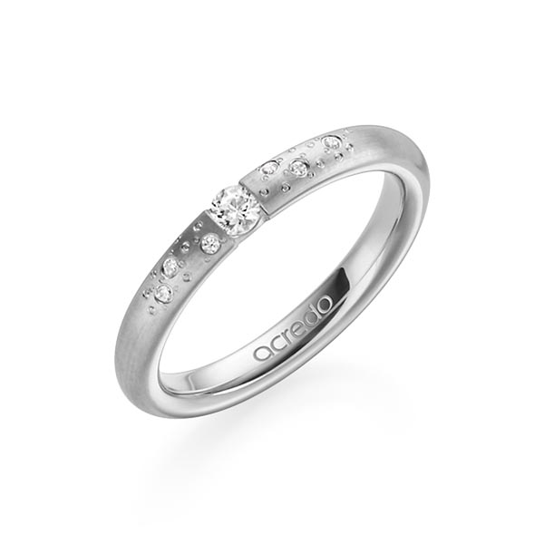 klassieke trouwring in grijsgoud 14 kt. met in totaal 0,13 ct. Briljant tw/si van acredo