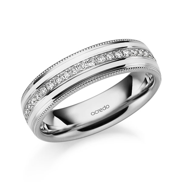 Klassieke trouwring in grijsgoud 14 kt. met in totaal 0,192 ct. Briljant tw/si van acredo
