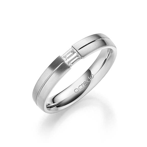 Klassieke trouwring in grijsgoud 14 kt. met in totaal 0,1 ct. Baguette-Diamant tw,vs van acredo - A-1638-4