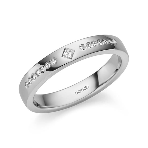 klassieke trouwring in grijsgoud 14 kt. met in totaal 0,1 ct. Princess-Diamant & Briljant tw,vs van acredo