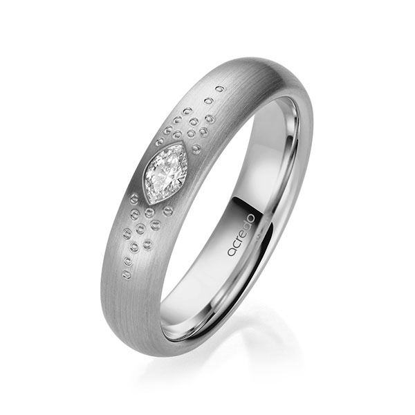 klassieke trouwring in grijsgoud 14 kt. met in totaal 0,1 ct. tw,vs van acredo