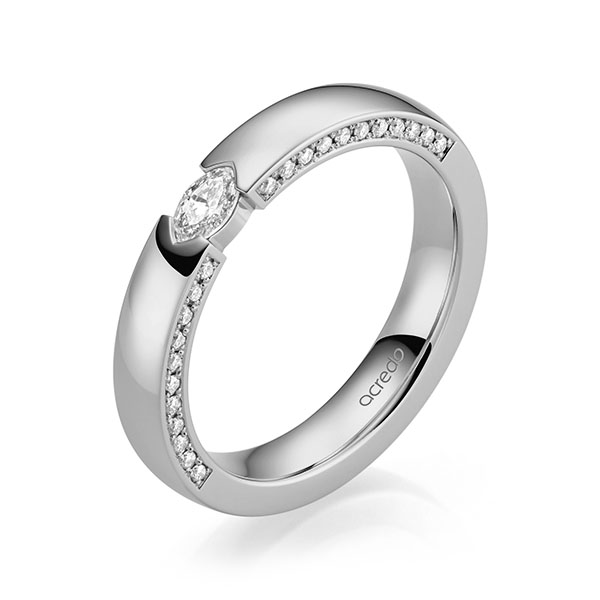 klassieke trouwring in grijsgoud 14 kt. met in totaal 0,37 ct. Briljant tw,vs tw/si van acredo
