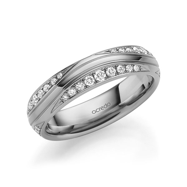 Klassieke trouwring in grijsgoud 14 kt. met in totaal 0,576 ct. Briljant tw/si van acredo