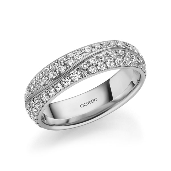 Klassieke trouwring in grijsgoud 14 kt. met in totaal 1,506 ct. Briljant tw/si van acredo