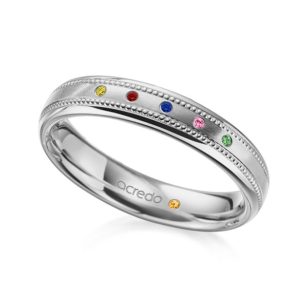 Klassieke trouwring in grijsgoud 18 kt. met in totaal 0,03 ct. Briljant Apple Green Red Cherry Saffier Oranje Saffier Roze Saffier Geel Saffier Blauw van acredo - A-2112-5 Klassieke trouwring in grijsgoud 18 kt. met in totaal 0,03 ct. Briljant Apple Green Red Cherry Saffier Oranje Saffier Roze Saffier Geel Saffier Blauw van acredo - A-2112-5
