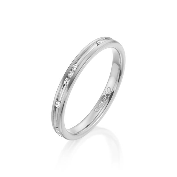 Klassieke trouwring in platina 950 met in totaal 0,14 ct. Briljant tw/si van acredo