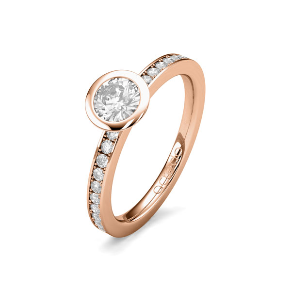 klassieke trouwring in roodgoud 14 kt. met 0,4 ct. + in totaal 0,2 ct. Briljanten & Briljant tw/si van acredo