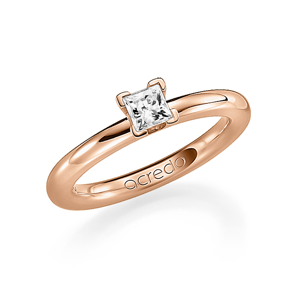 klassieke trouwring in roodgoud 14 kt. met 0,4 ct. Princess-Diamant tw,vs van acredo