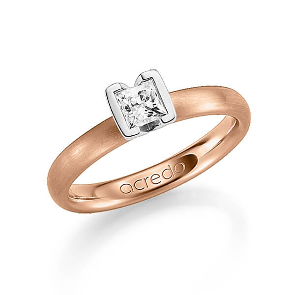 klassieke trouwring in roodgoud 14 kt. met 0,4 ct. Princess-Diamant tw,vs van acredo