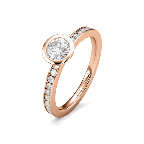 klassieke trouwring in roodgoud 14 kt. met 0,5 ct. + in totaal 0,2 ct. Briljanten & Briljant tw/si van acredo