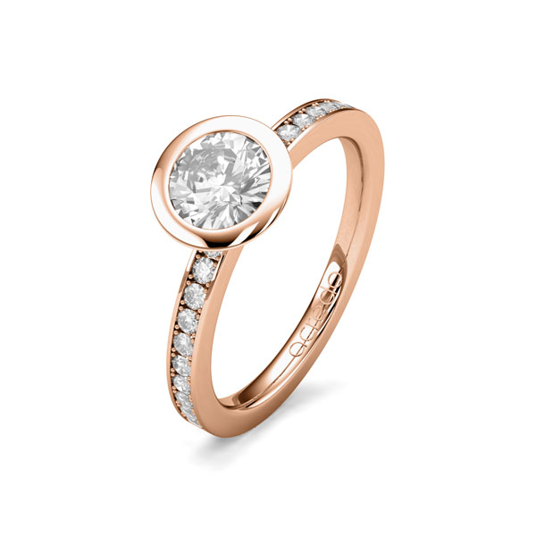 klassieke trouwring in roodgoud 14 kt. met 0,7 ct. + in totaal 0,2 ct. Briljanten & Briljant tw/si van acredo