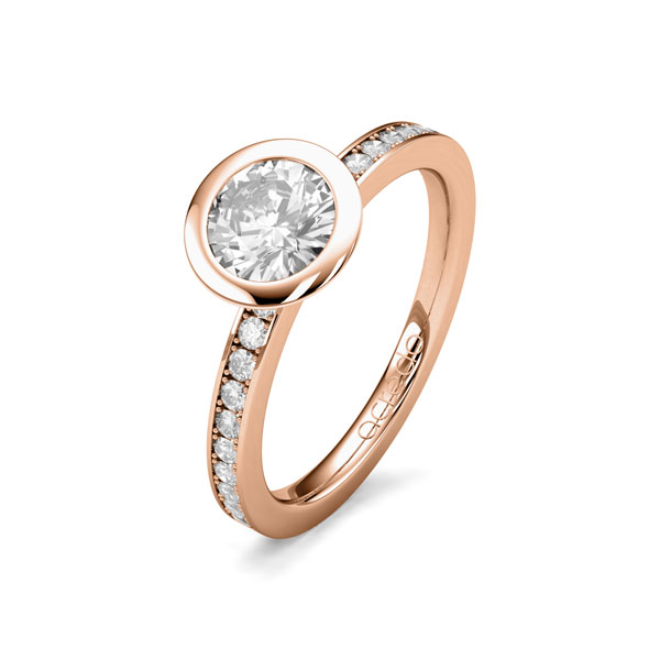 klassieke trouwring in roodgoud 14 kt. met 1 ct. + in totaal 0,2 ct. Briljanten & Briljant tw/si van acredo