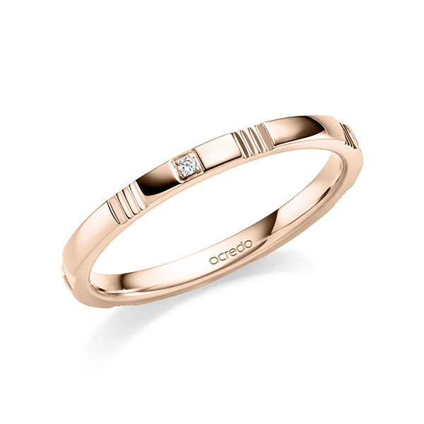 Klassieke trouwring in roodgoud 14 kt. met in totaal 0,008 ct. Briljant tw,vs van acredo