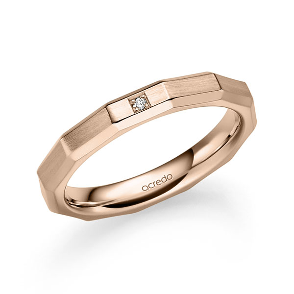 Klassieke trouwring in roodgoud 14 kt. met in totaal 0,008 ct. Briljant tw/si van acredo