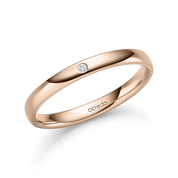 klassieke trouwring in roodgoud 14 kt. met in totaal 0,008 ct. Briljant tw/si van acredo