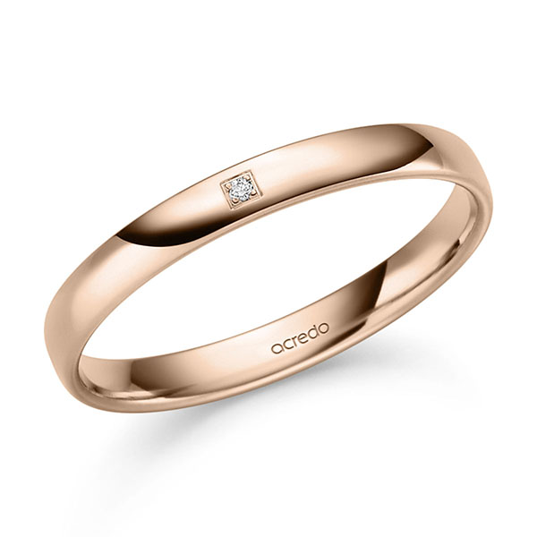 klassieke trouwring in roodgoud 14 kt. met in totaal 0,008 ct. Briljant tw/si van acredo