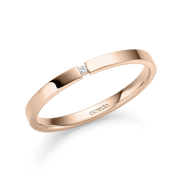 klassieke trouwring in roodgoud 14 kt. met in totaal 0,008 ct. Briljant tw/si van acredo