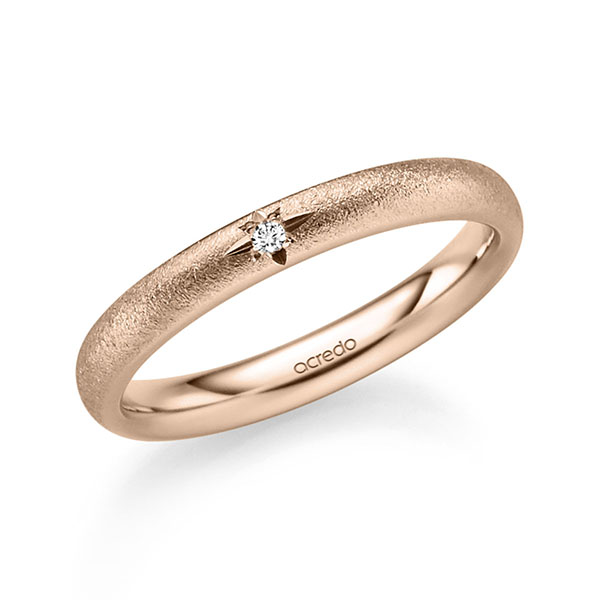klassieke trouwring in roodgoud 14 kt. met in totaal 0,015 ct. Briljant tw/si van acredo