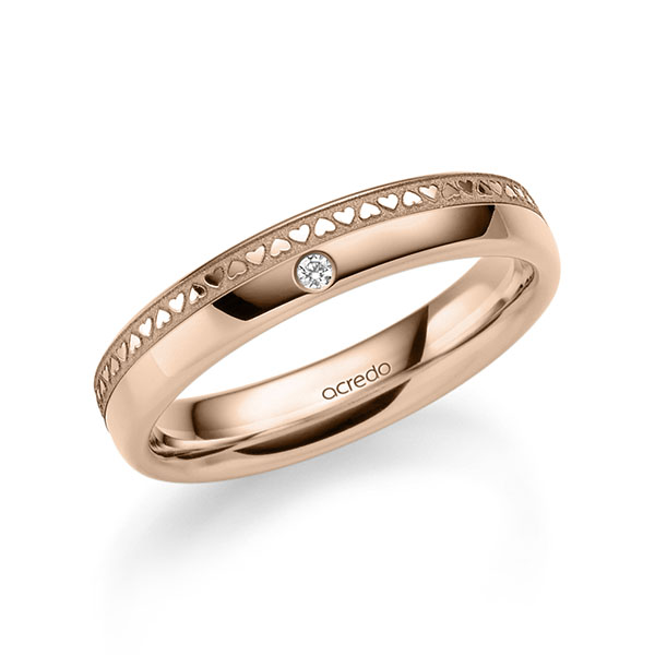 Klassieke trouwring in roodgoud 14 kt. met in totaal 0,01 ct. Briljant tw/si van acredo