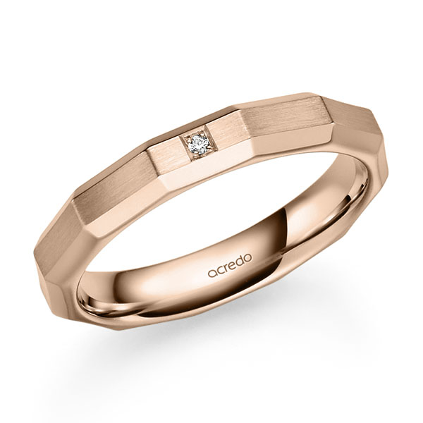 Klassieke trouwring in roodgoud 14 kt. met in totaal 0,01 ct. Briljant tw/si van acredo