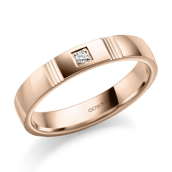 Klassieke trouwring in roodgoud 14 kt. met in totaal 0,025 ct. Briljant tw,vs van acredo