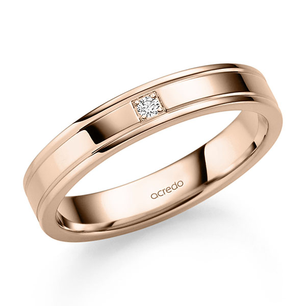 Klassieke trouwring in roodgoud 14 kt. met in totaal 0,025 ct. Briljant tw/si van acredo - S-1318-5