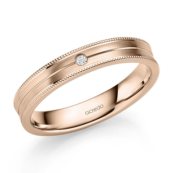 Klassieke trouwring in roodgoud 14 kt. met in totaal 0,02 ct. Briljant tw/si van acredo