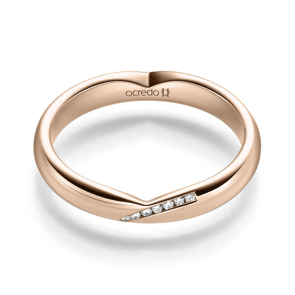 Klassieke trouwring in roodgoud 14 kt. met in totaal 0,035 ct. Briljant tw/si van acredo