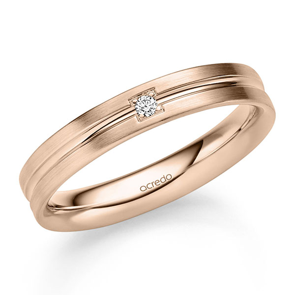 Klassieke trouwring in roodgoud 14 kt. met in totaal 0,03 ct. Briljant tw/si van acredo - S-1322-5